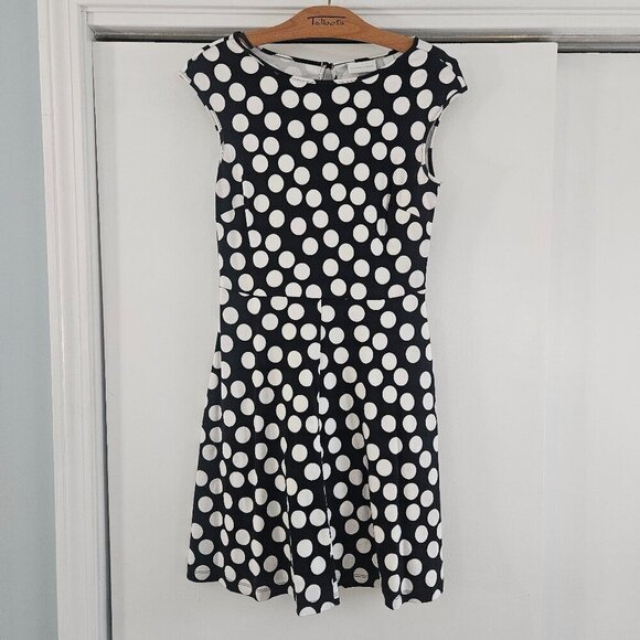 New York & Company Black White Polka Dot Cap Sleeve Fit Flare Dress - Picture 1 of 9